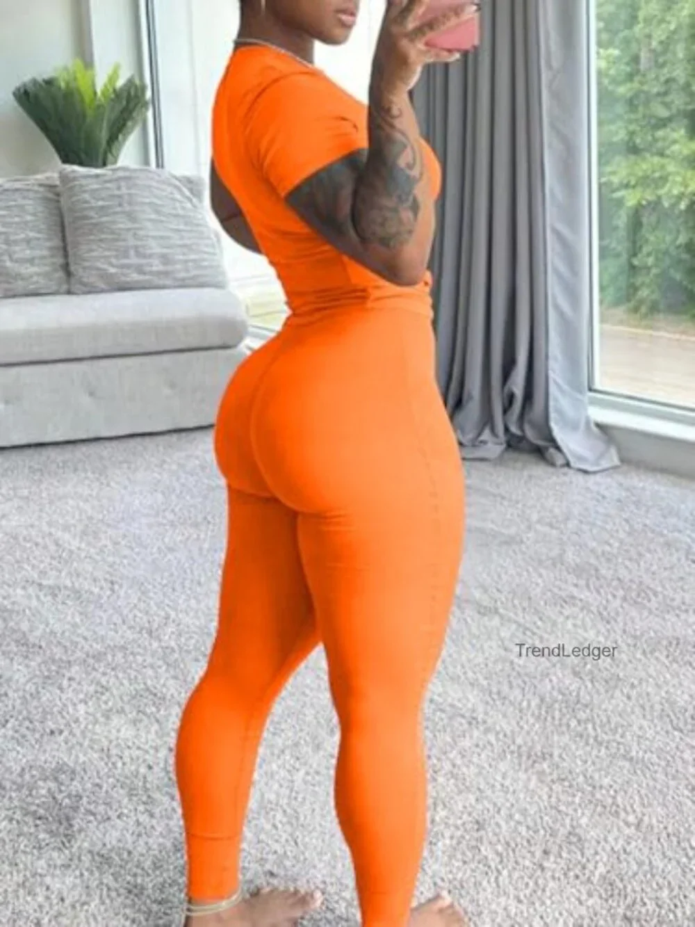Two Piece Workout Set Ribbed Short Sleeve Tracksuit Jogging Suit